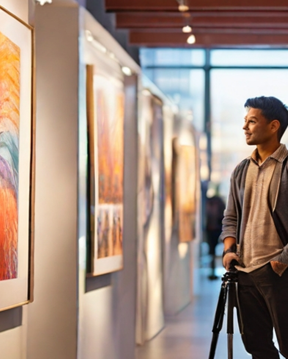 Photographer in art gallery